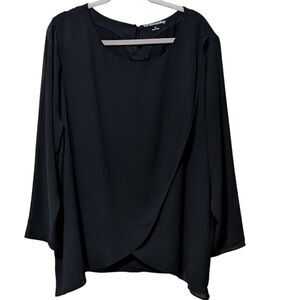 NWT Soft Surroundings Black Belvedere blouse size 2X layers draping sheer sleeve